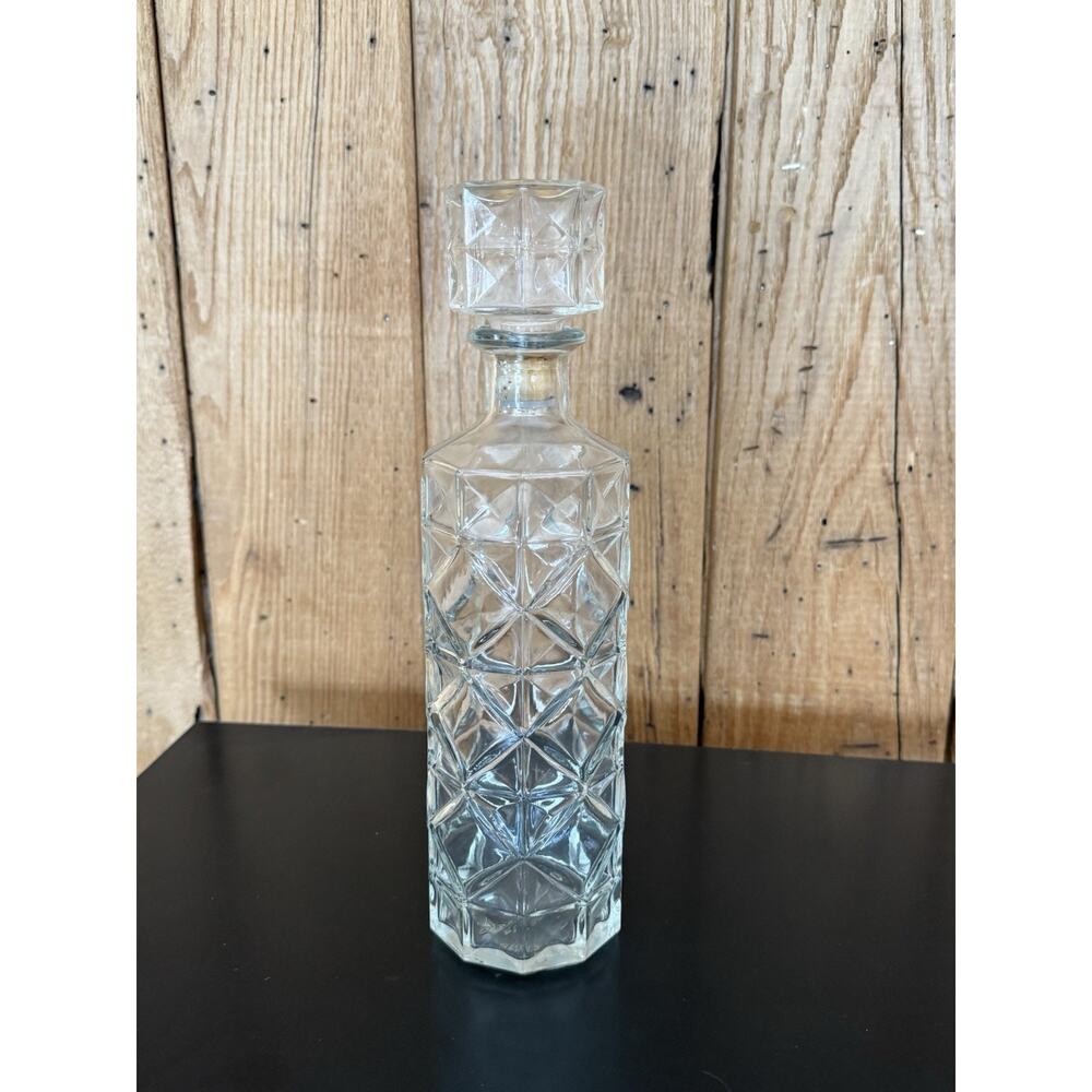 Vintage Mid Century Diamond Pattern Glass Whiskey Decanter 1950s/60s 12” - Picture 13 of 16